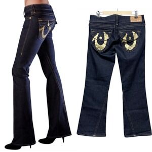 True Religion Joey Flare Jeans Women's Size 31x31 Made in‎ USA Dark Wash Cowgirl